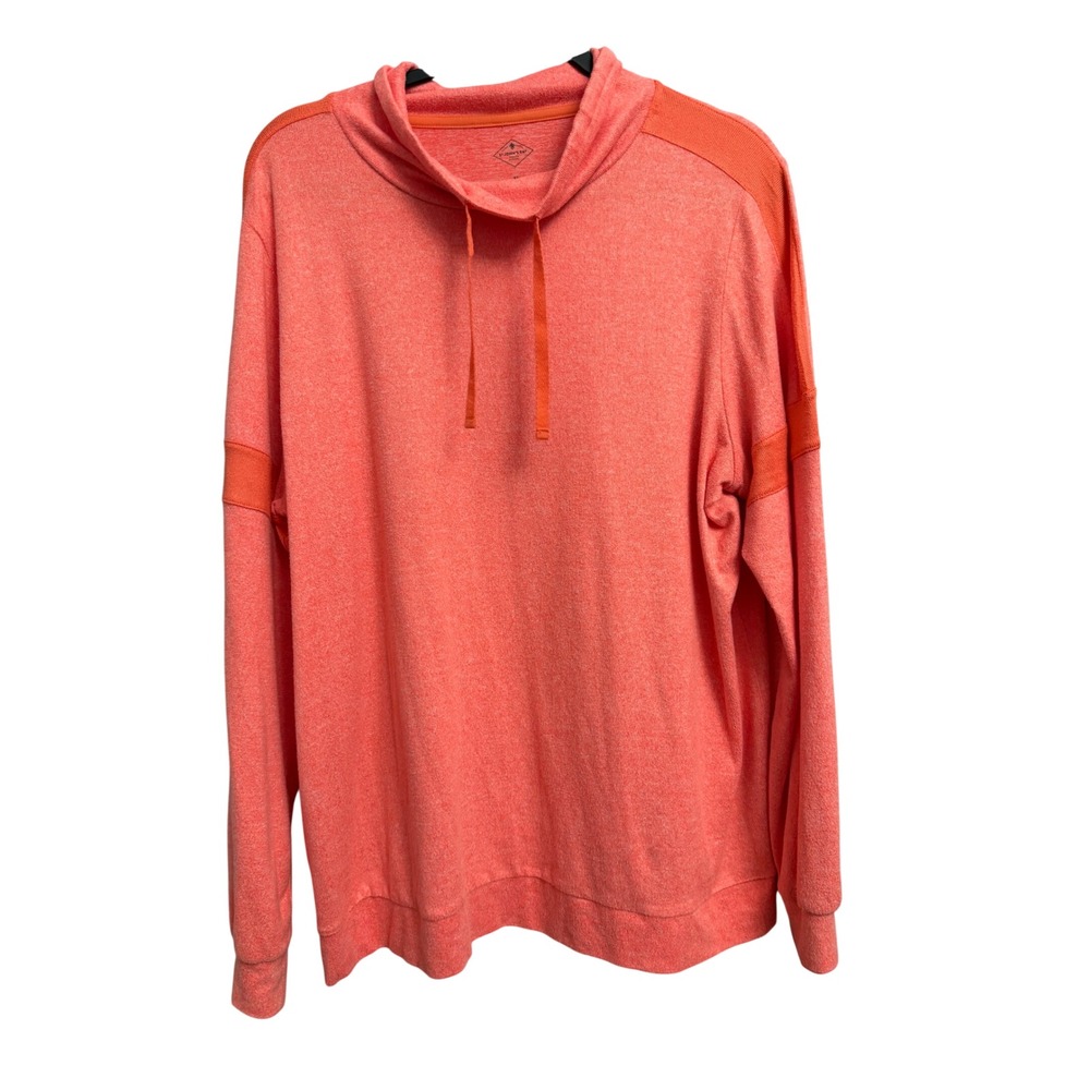 St John's Bay Women XL Coral Orange Heather Funnel Neck Pullover Sweatshirt Top